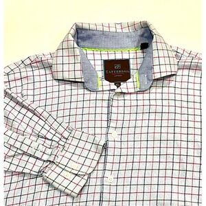 Tattersall London Button Down Shirt Men's 16.5 - 32/33 Blue Brown Pink Plaid L/S